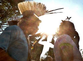 Indígenas do povo Pataxó Hã-Hã-Hãe, em protesto em Brasília, DF. Foto: Marcello Casal Jr/ABr.